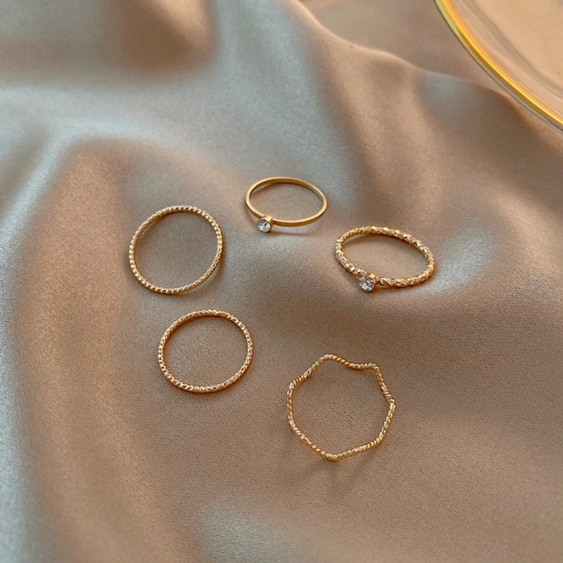 Product image KAHASIL Set 5pcs Cincin Titanium Wanita Anti Karat Luntur Aesthetic Aksesoris Fashion KH001 all variant GOLD